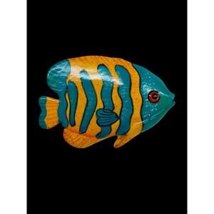Tropical Fish Pin Brooch Papier Mache Lightweight Orange Teal 1.6"
